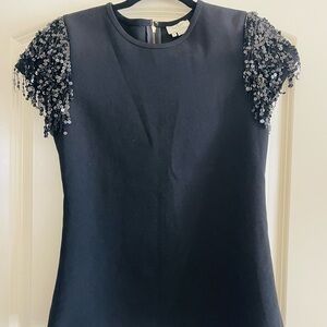 kate spade Black Short Sleeve Tee with Sequin Fringe Sleeves